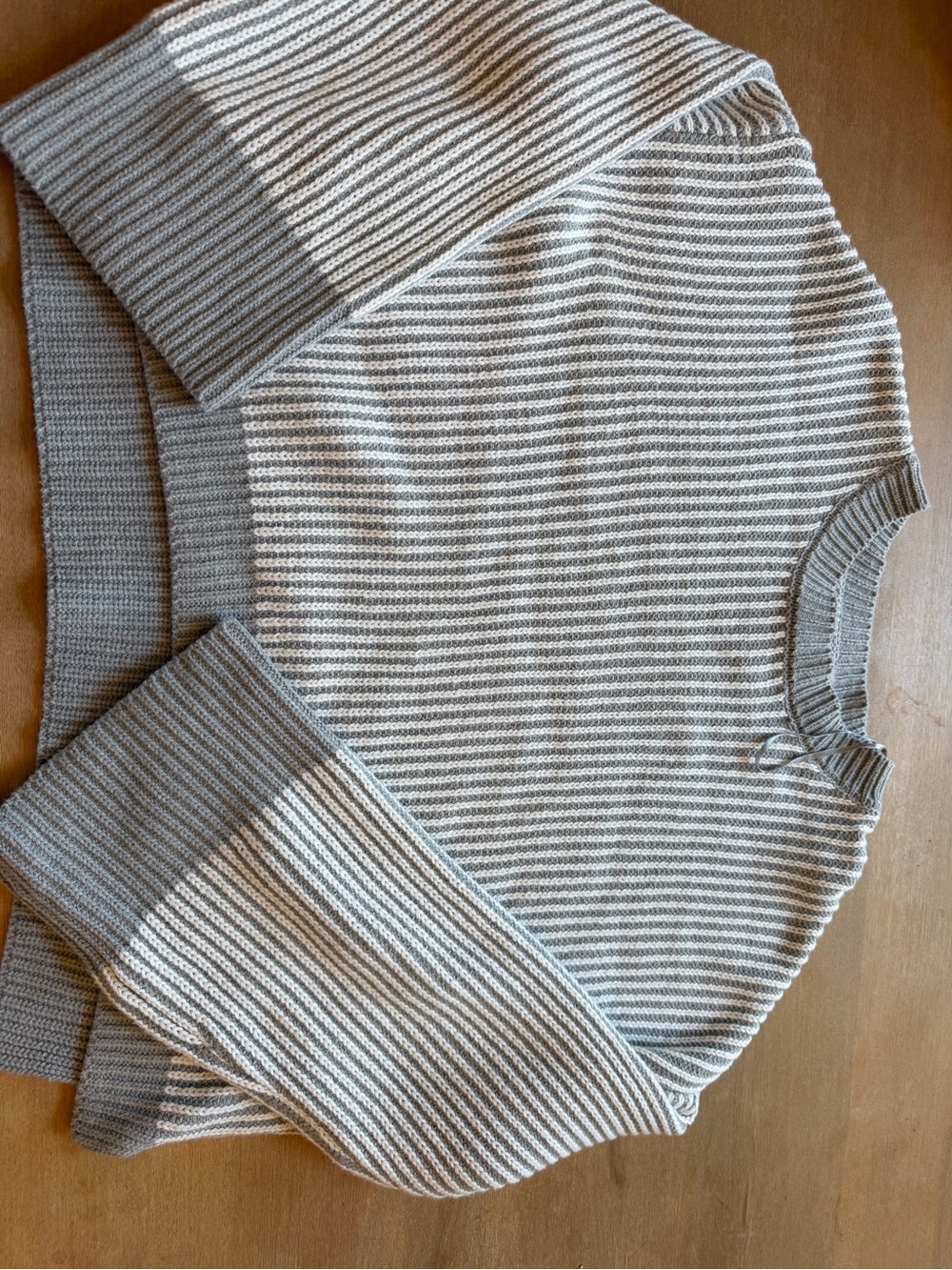 Sincerely Jules Cream & Light Gray Striped Crewneck Sweater